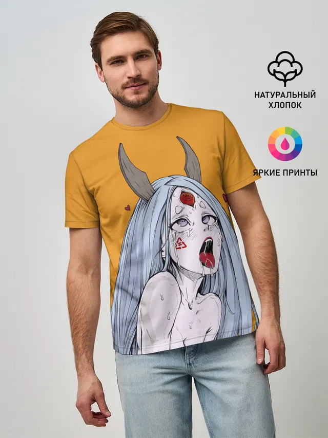Мужская базовая футболка с принтом «Ahegao — Ahegao Kaguya»