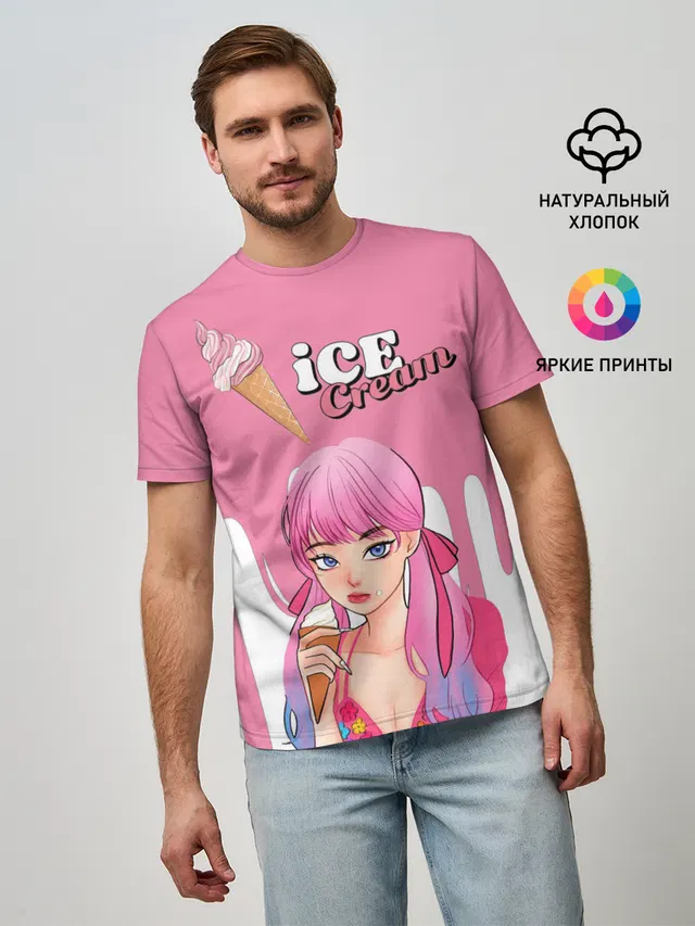 Мужская базовая футболка с принтом «BlackPink — BLACKPINK Ice Cream»