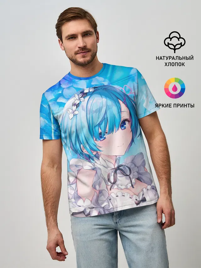 Мужская базовая футболка с принтом «Re:Zero. Жизнь с нуля в альтернативном мире — Рем»