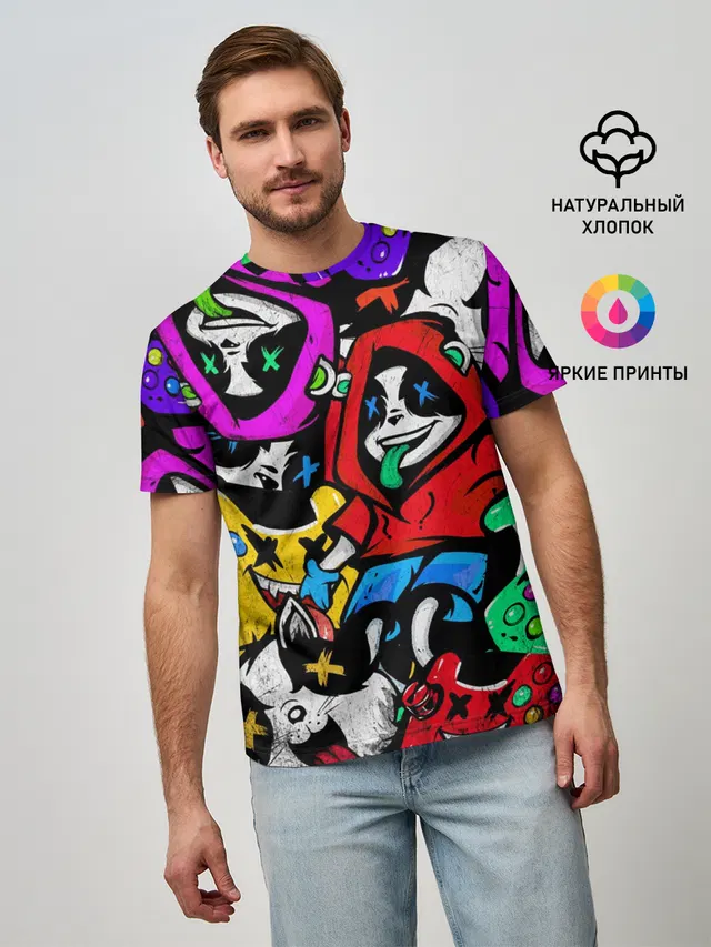 Мужская базовая футболка с принтом «Pop Art — Play»