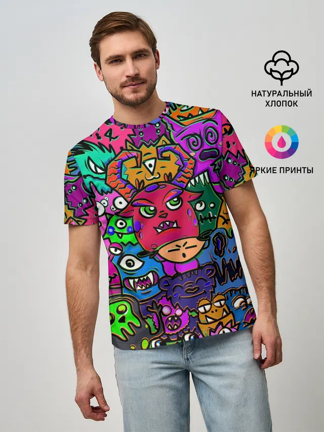 Мужская базовая футболка с принтом «Pop Art — Happy»