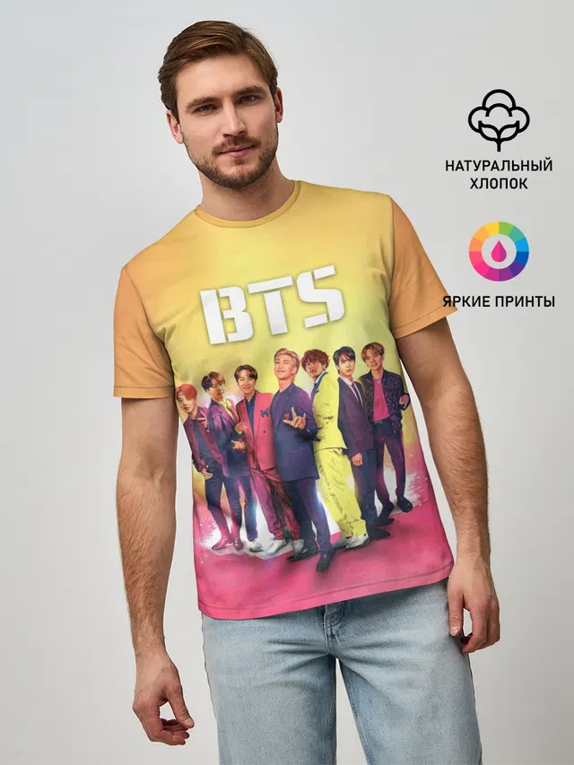 Мужская базовая футболка с принтом «BTS»