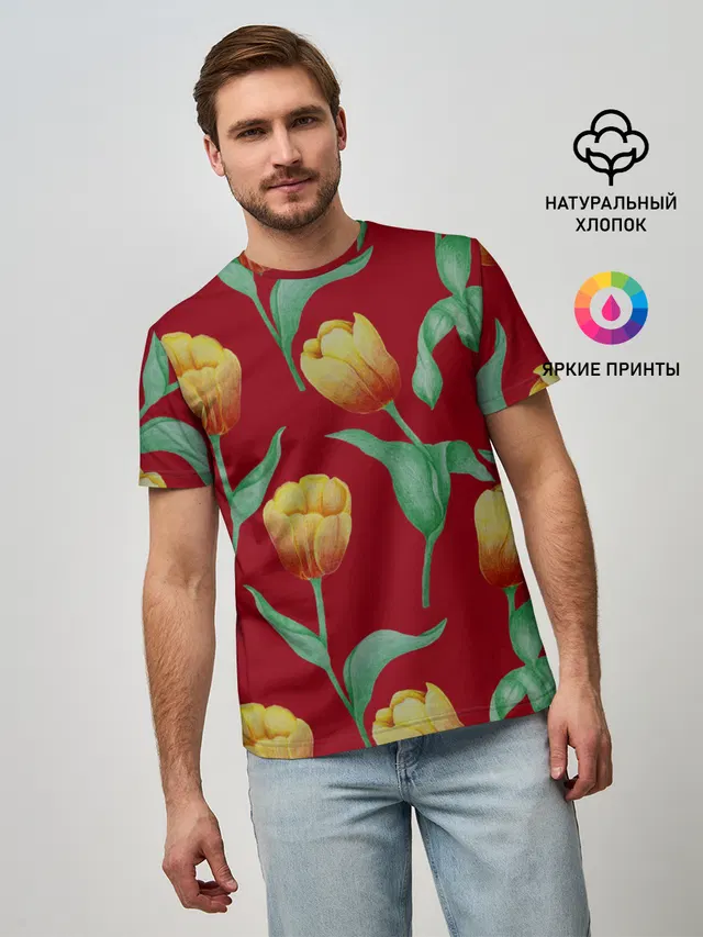 Тюльпаны на красном фоне