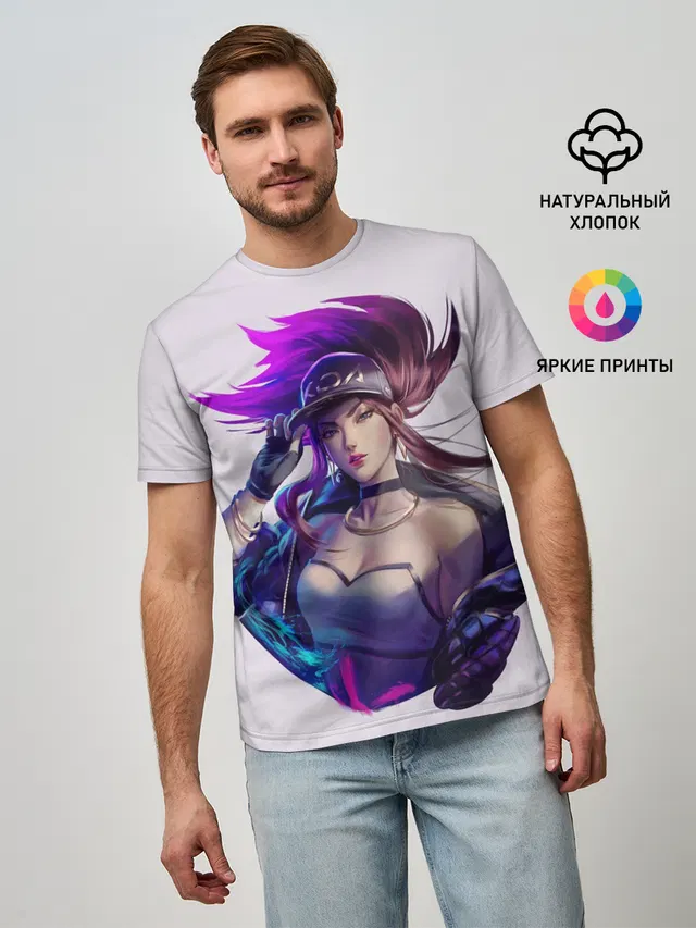 Мужская базовая футболка с принтом «DA — KDA Akali»