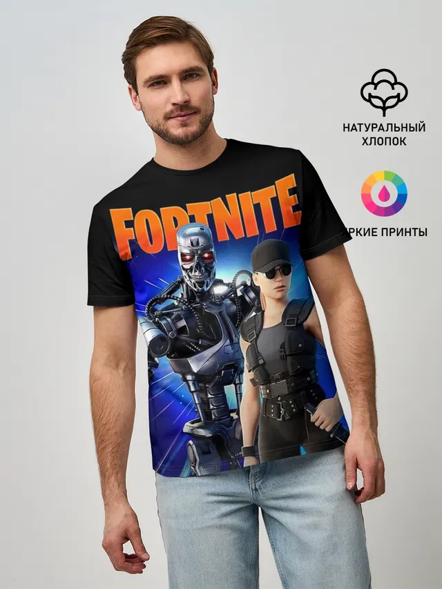 Мужская базовая футболка с принтом «Фортнайт — Fortnite терминатор»