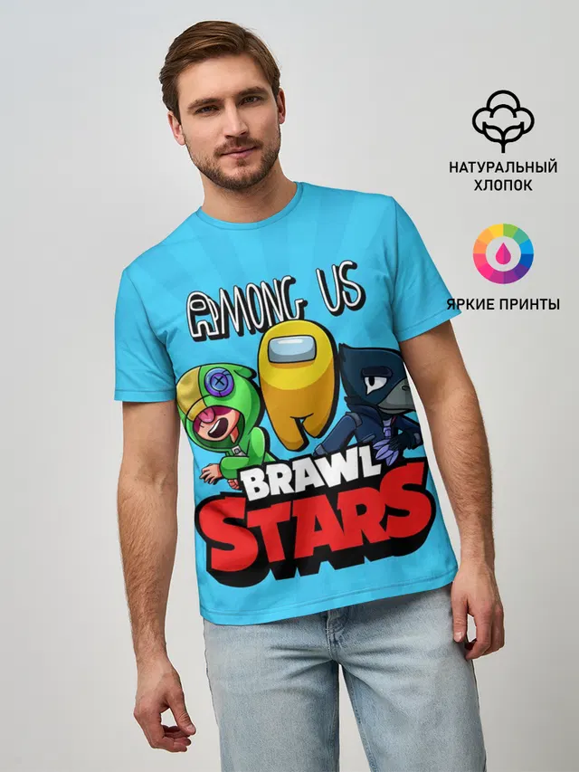 Мужская базовая футболка с принтом «Амонг Ас — Among Us and Brawl Stars»