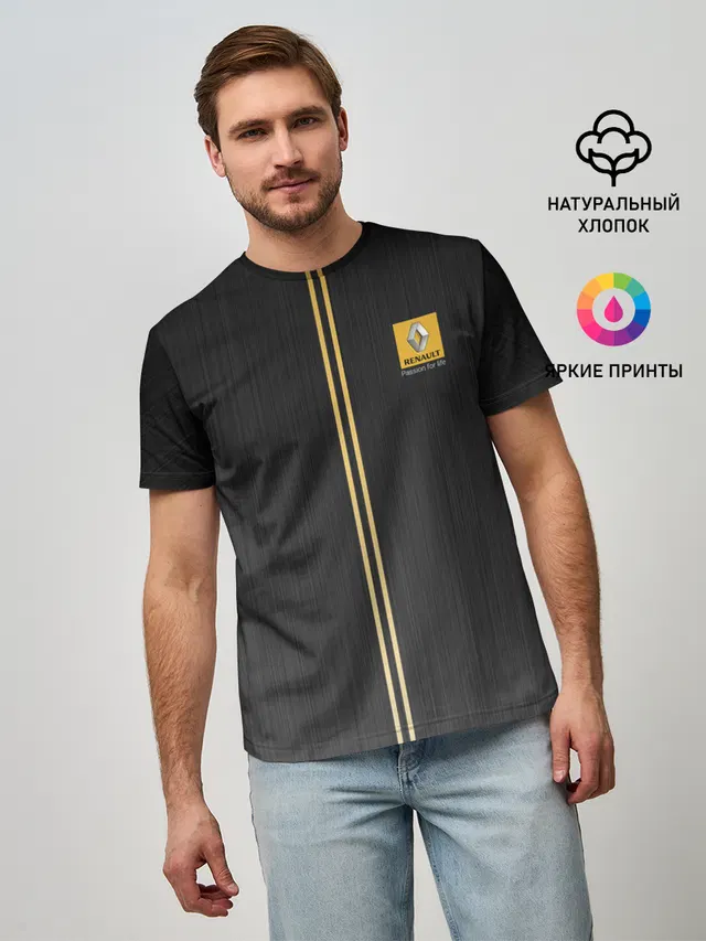 Мужская базовая футболка с принтом «Renault — RENO Passion for life»