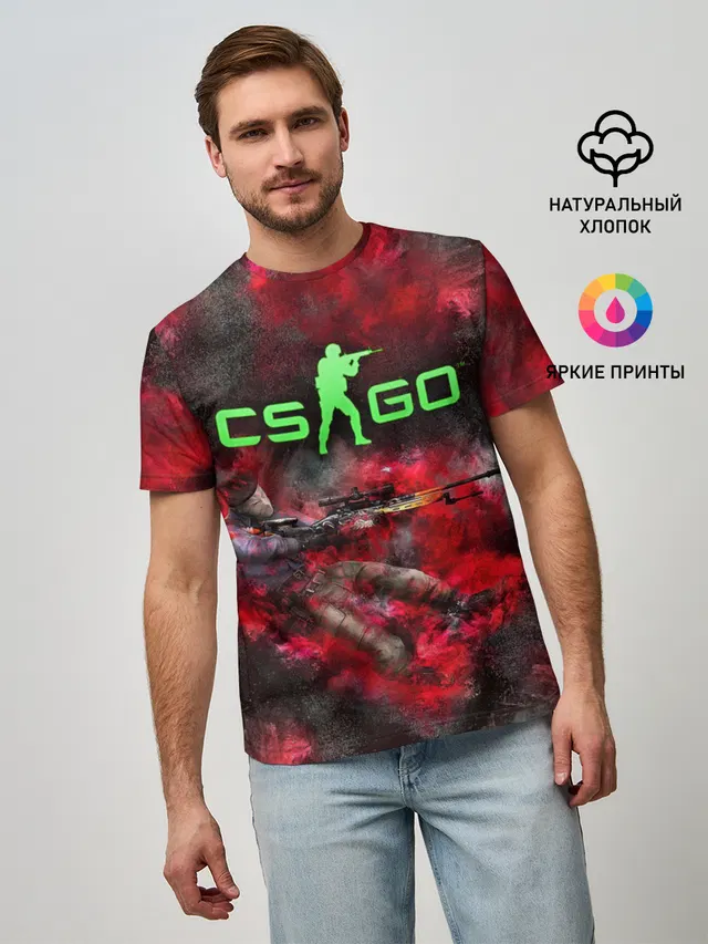Мужская базовая футболка с принтом «Counter-Strike — CS GO Red heat»