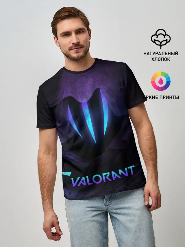 Мужская базовая футболка с принтом «Омен — VALORANT OMEN»