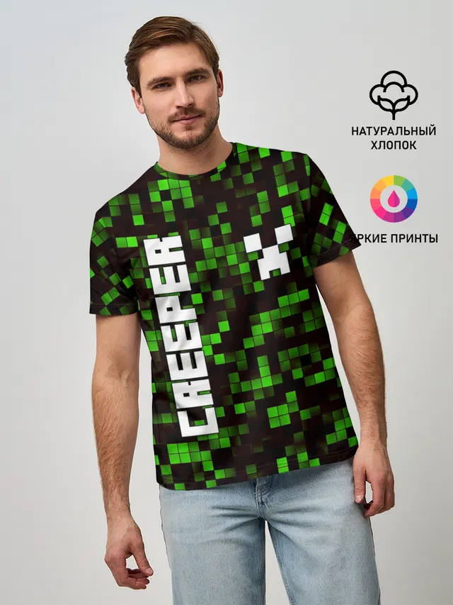 Мужская базовая футболка с принтом «Майнкрафт — MINECRAFT CREEPER»