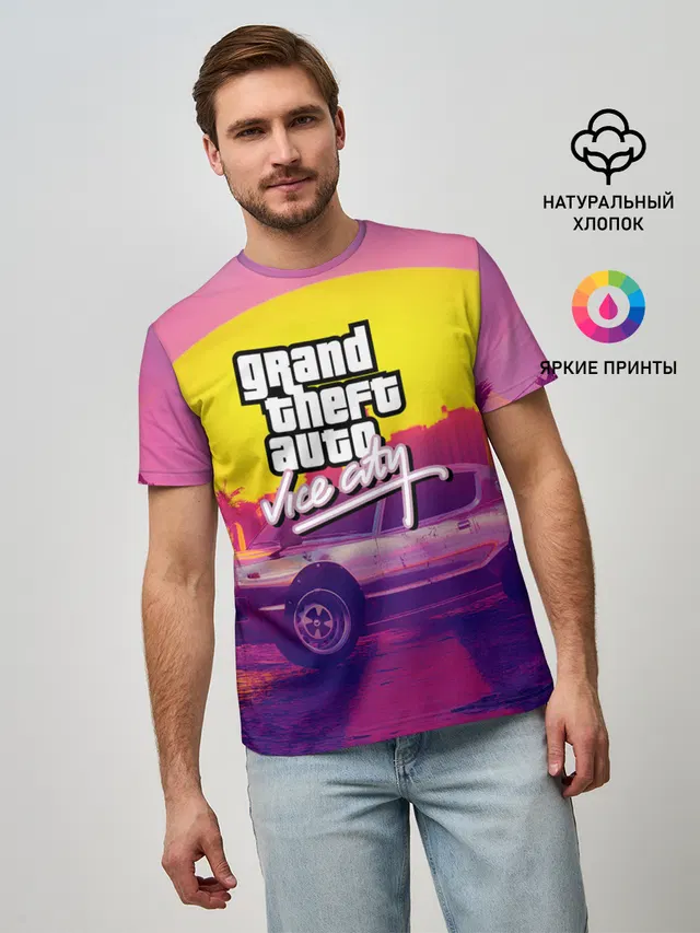 Мужская базовая футболка с принтом «GTA — GTA Vice city»