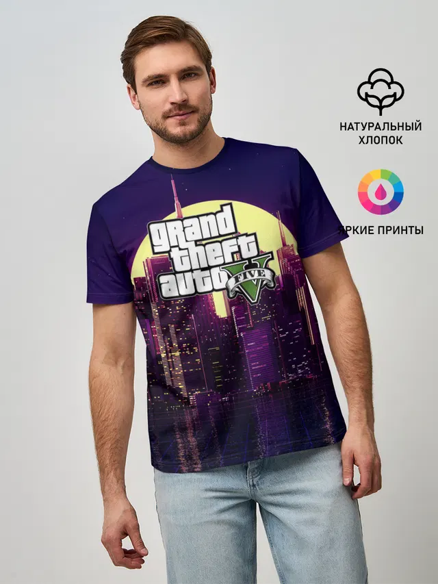 Мужская базовая футболка с принтом «GTA»
