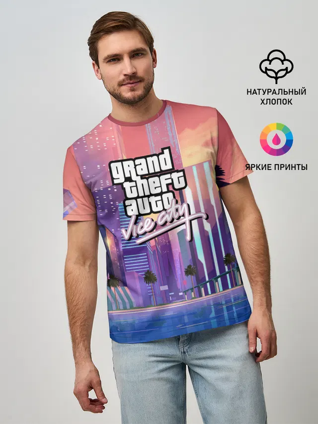 Мужская базовая футболка с принтом «GTA — Vice city»