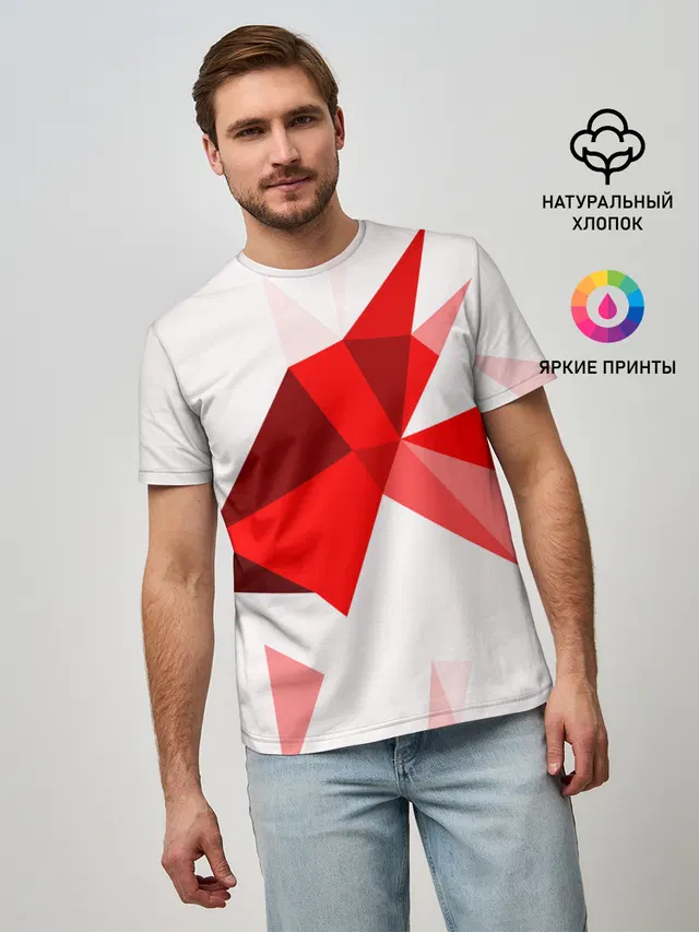 Мужская базовая футболка с принтом «Геометрия — GEOMETRY RED»