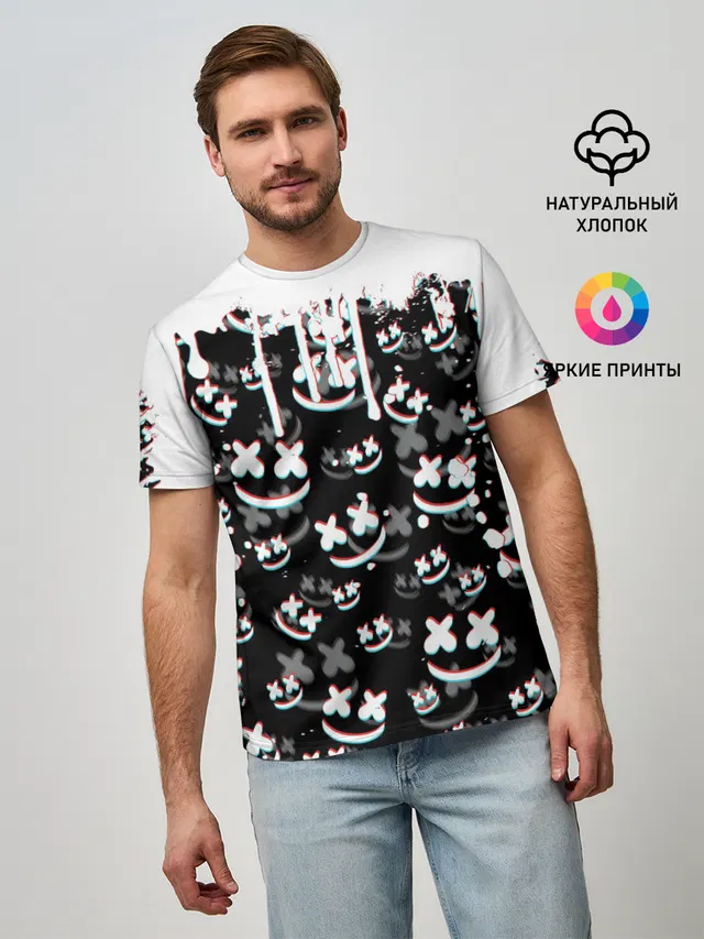 Мужская базовая футболка с принтом «Marshmello — MARSHMELLO GLITCH»