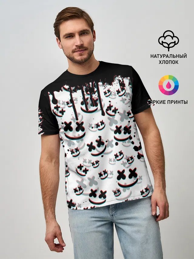 Мужская базовая футболка с принтом «Marshmello — MARSHMELLO GLITCH»