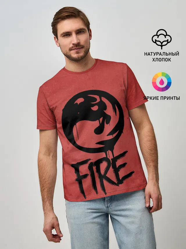 Мужская базовая футболка с принтом «Magic:The Gathering — Emblems Fire»