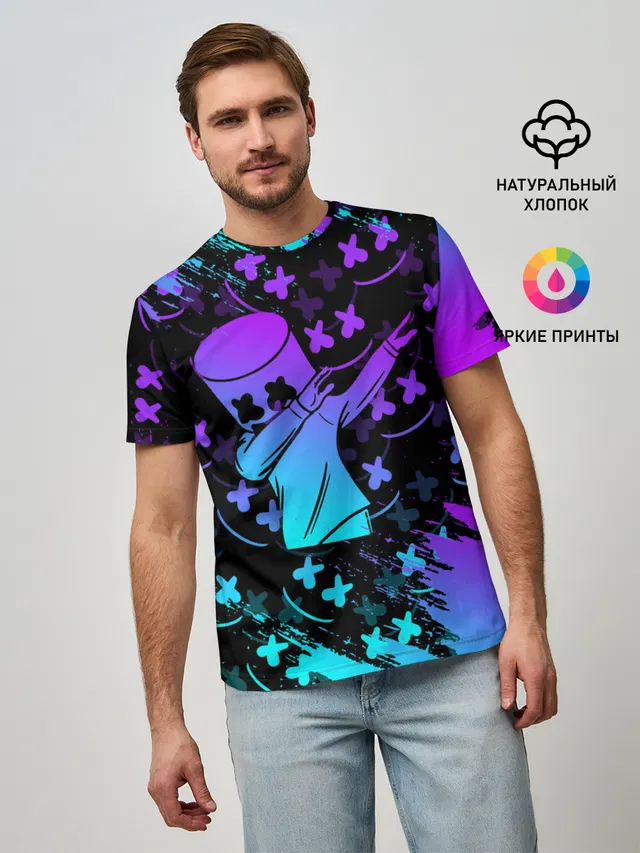 Мужская базовая футболка с принтом «Фортнайт — FORTNITE x MARSHMELLO»