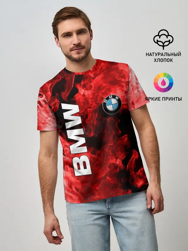 Мужская базовая футболка с принтом «BMW — BMW FIRE»