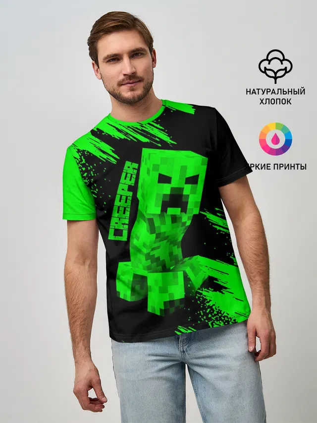 Мужская базовая футболка с принтом «Майнкрафт — MINECRAFT CREEPER»