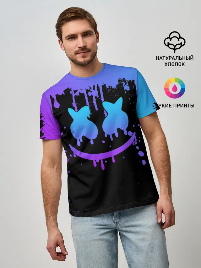 Мужская базовая футболка с принтом «Marshmello»