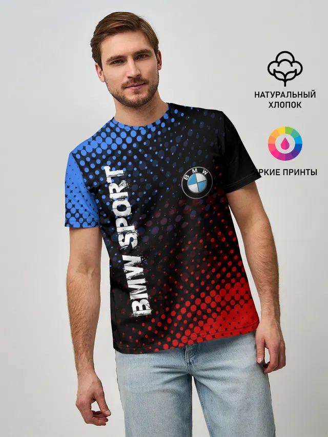 Мужская базовая футболка с принтом «BMW — BMW SPORT»