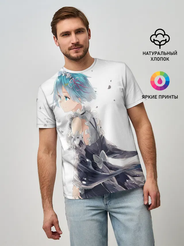 Мужская базовая футболка с принтом «Re:Zero. Жизнь с нуля в альтернативном мире — Рем — Rem»