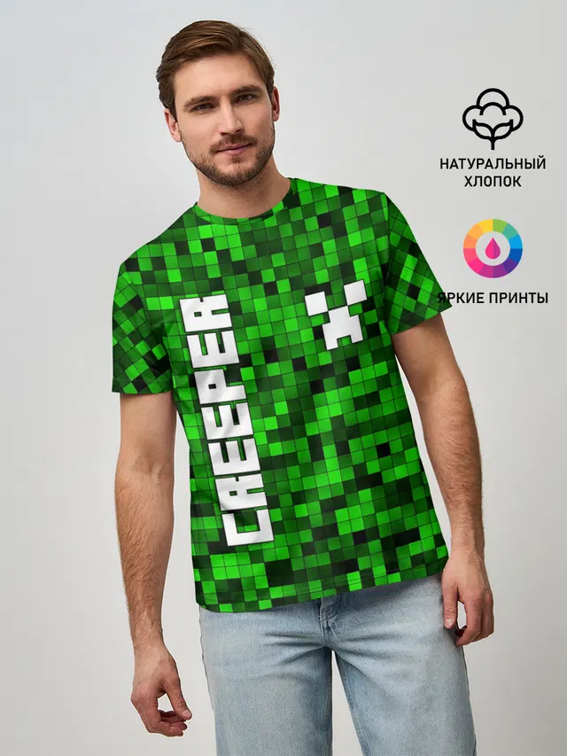 Мужская базовая футболка с принтом «Майнкрафт — MINECRAFT CREEPER»