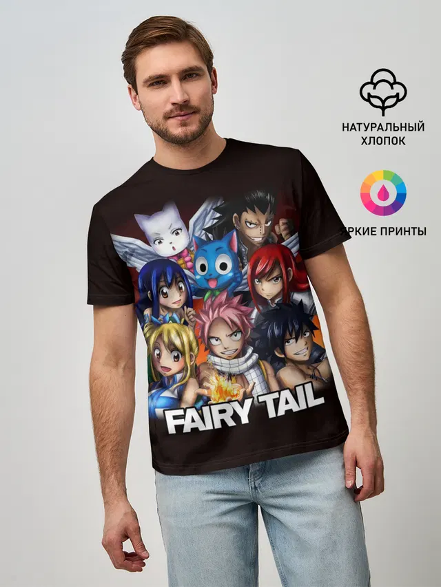 Мужская базовая футболка с принтом «Хвост Феи — Fairy Tail logo and heroes»