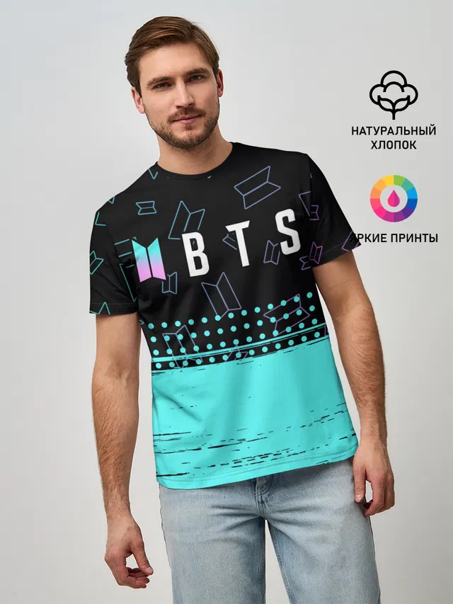 Мужская базовая футболка с принтом «BTS»