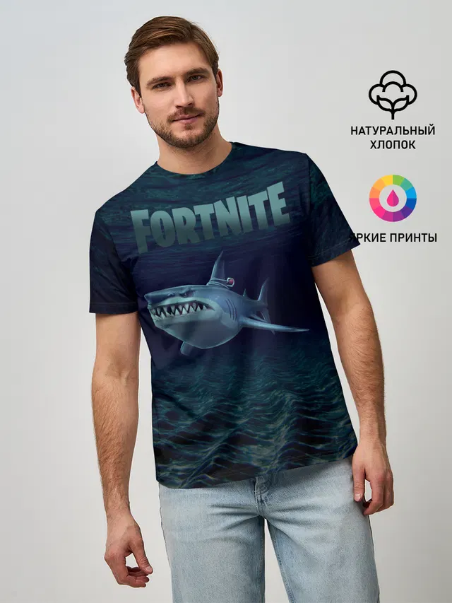 Мужская базовая футболка с принтом «Фортнайт — Loot Shark Fortnite»