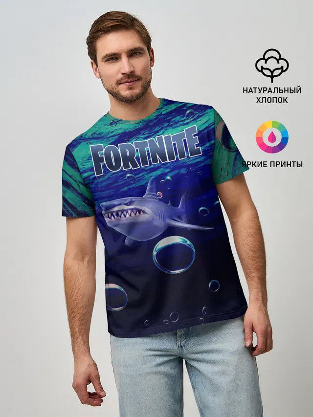 Мужская базовая футболка с принтом «Фортнайт — Loot Shark Fortnite»
