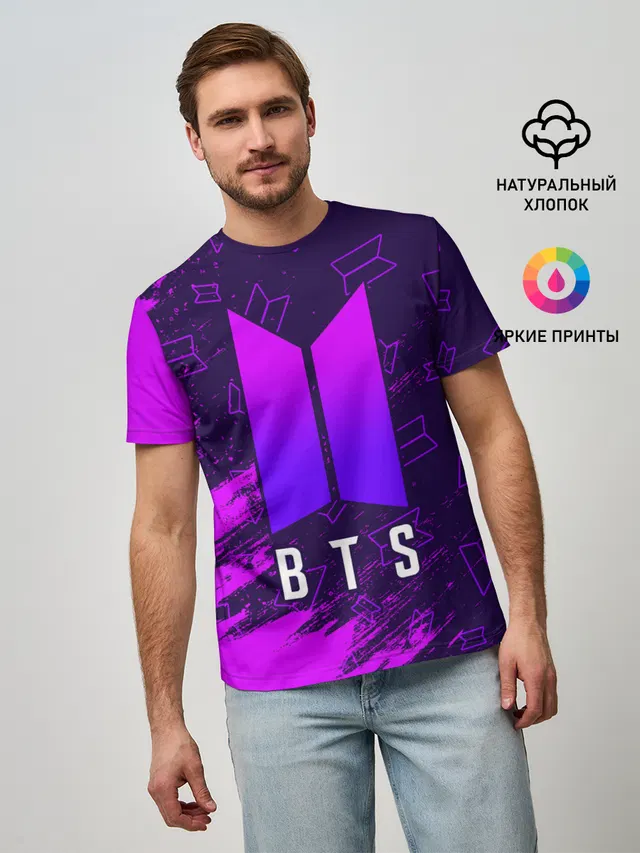 Мужская базовая футболка с принтом «BTS»