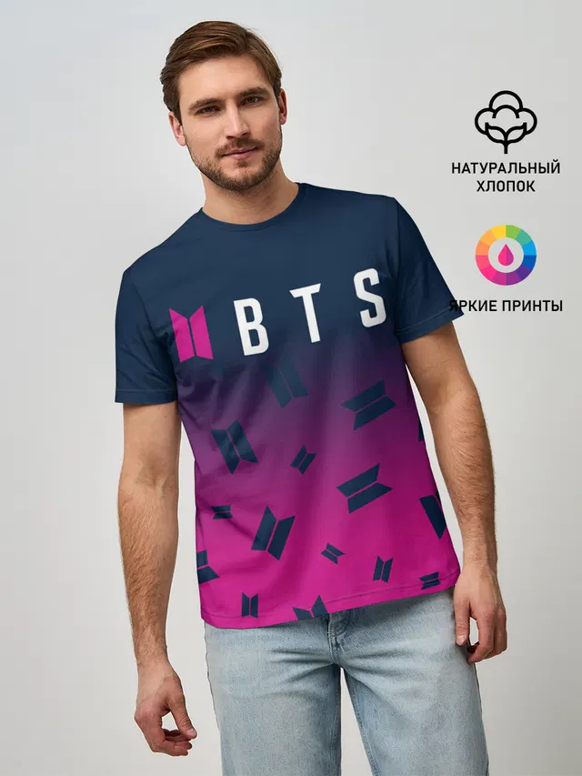 Мужская базовая футболка с принтом «BTS»