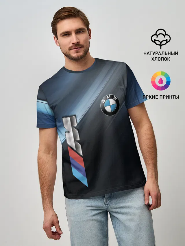 Мужская базовая футболка с принтом «BMW»
