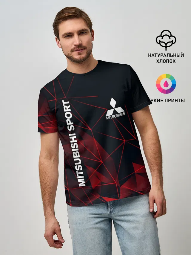 Мужская базовая футболка с принтом «Mitsubishi»