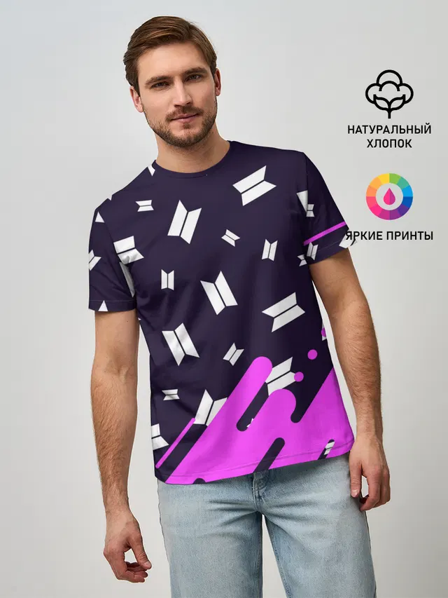 Мужская базовая футболка с принтом «BTS»
