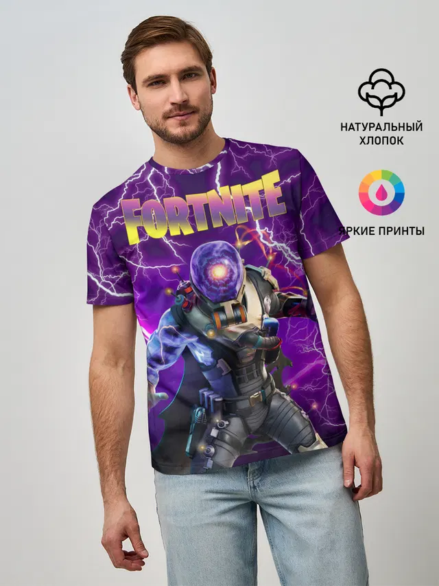 Мужская базовая футболка с принтом «Фортнайт — Fortnite Cyclo Outfit»
