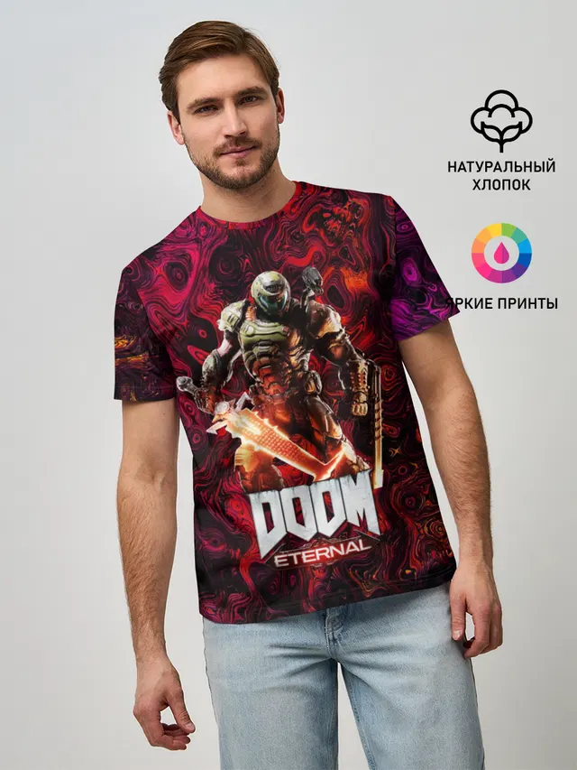 Мужская базовая футболка с принтом «Дум — Doom Eternal — Дум Этернал»