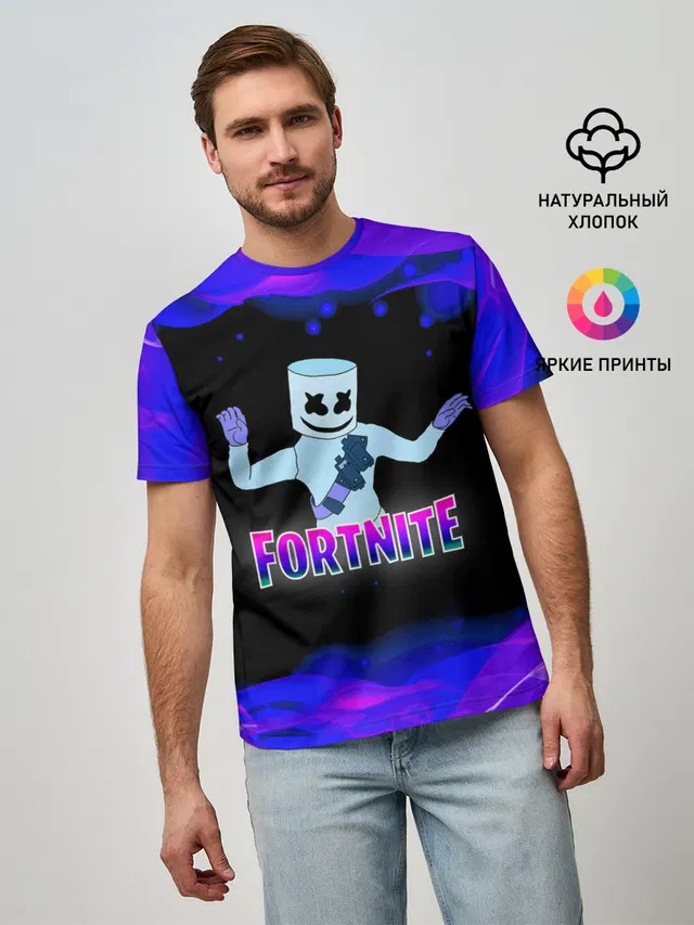 Мужская базовая футболка с принтом «Фортнайт — Fortnite Marshmallow»