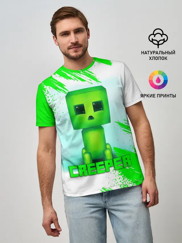Мужская базовая футболка с принтом «Майнкрафт — MINECRAFT CREEPER»