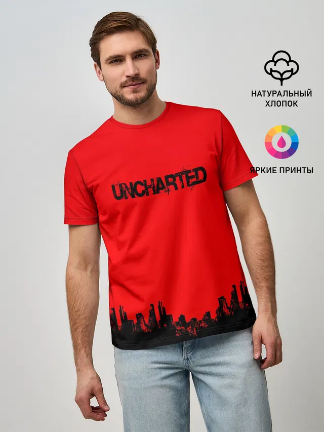 Мужская базовая футболка с принтом «Uncharted 2»