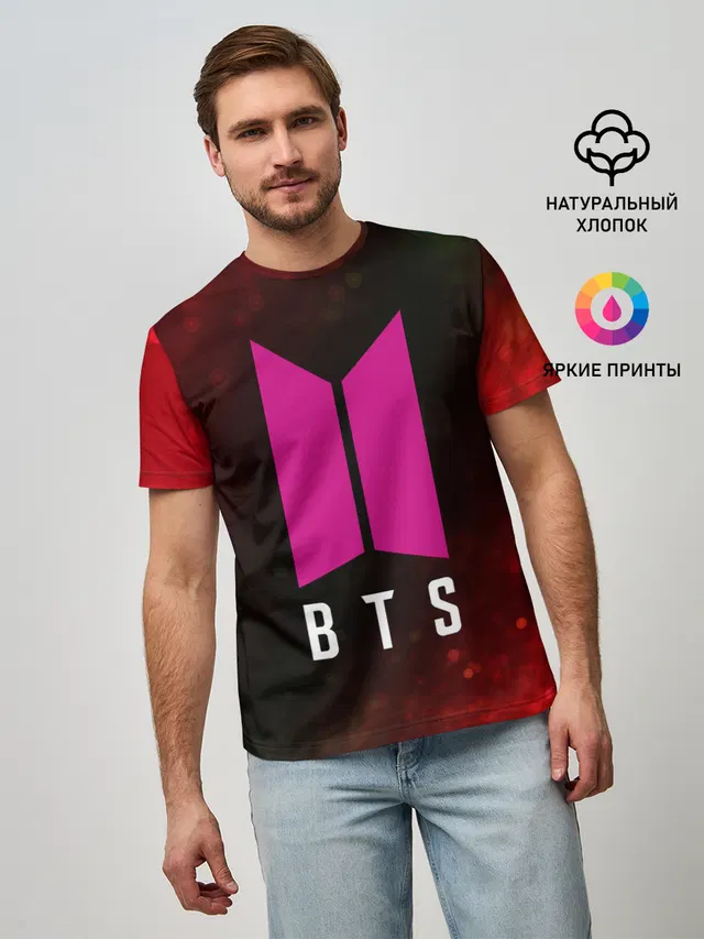 Мужская базовая футболка с принтом «BTS»