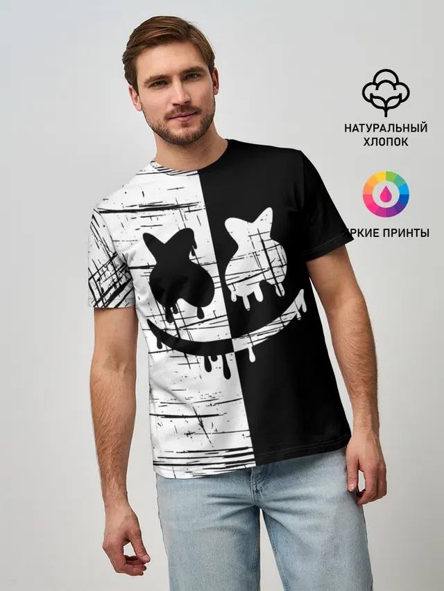Мужская базовая футболка с принтом «Фортнайт — FORTNITE MARSHMELLO.»