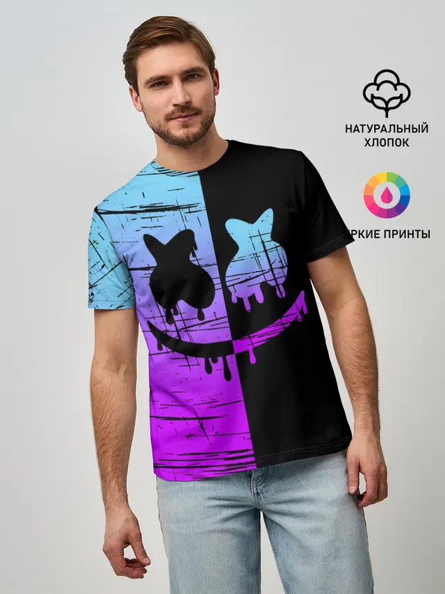 Мужская базовая футболка с принтом «Фортнайт — FORTNITE MARSHMELLO.»