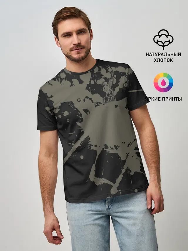 Мужская базовая футболка с принтом «Paint splatter — Liverpool F.C.»