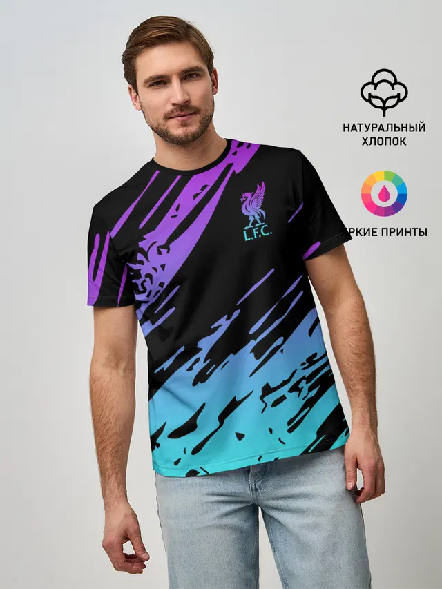 Мужская базовая футболка с принтом «Black background — Liverpool F.C.»