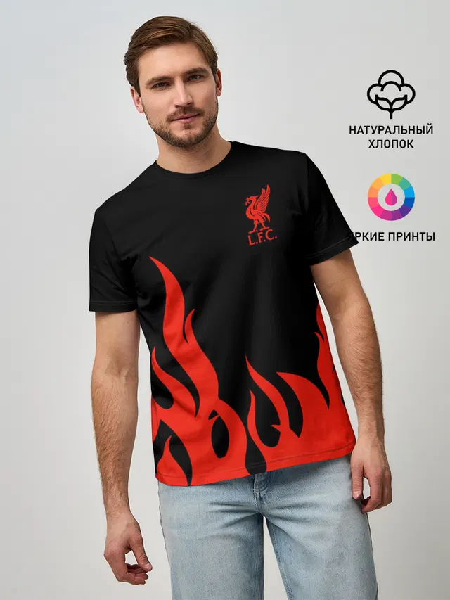 Мужская базовая футболка с принтом «Flames — Liverpool F.C.»