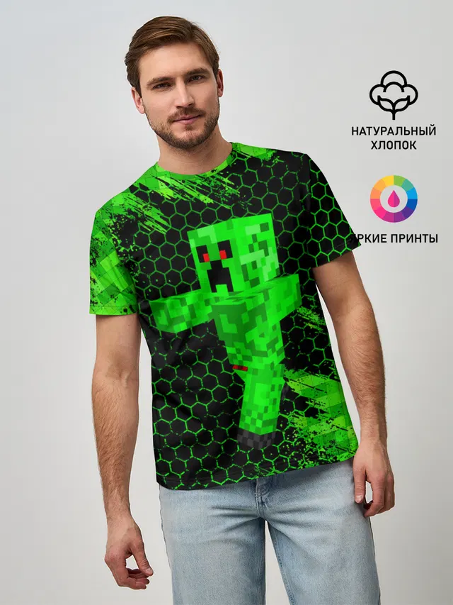 Мужская базовая футболка с принтом «Майнкрафт — MINECRAFT CREEPER»