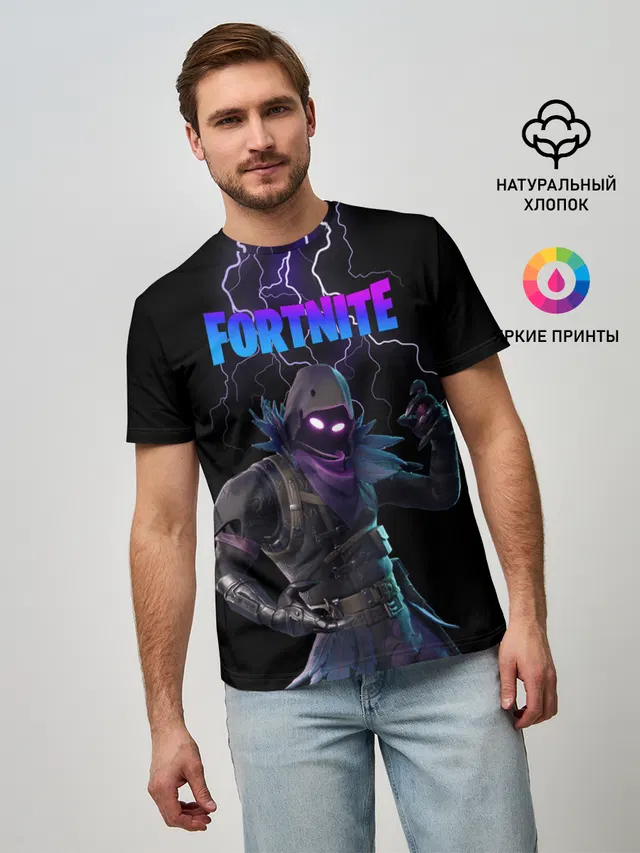 Мужская базовая футболка с принтом «Фортнайт — Raven Fortnite»